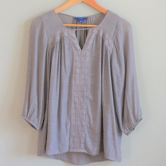 Apt. 9 Taupe Peasant Top Size S - Picture 1 of 7
